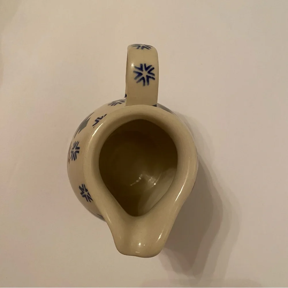 POLISH POTTERY CREAMER MINI PITCHER BLUE WHITE GREEN HANDMADE HOME BOLESLAWIEC
